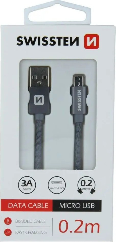 Kabllo për të dhëna Swissten USB A në micro USB, 0.2 m, 3A, tekstil, e kuqe
