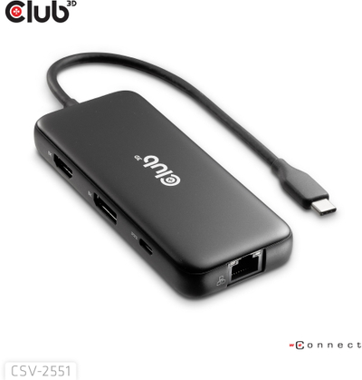 Докинг станица Club3D 8-in-1 USB Type-C, HDMI DP 8K, Power Delivery 100W, сива