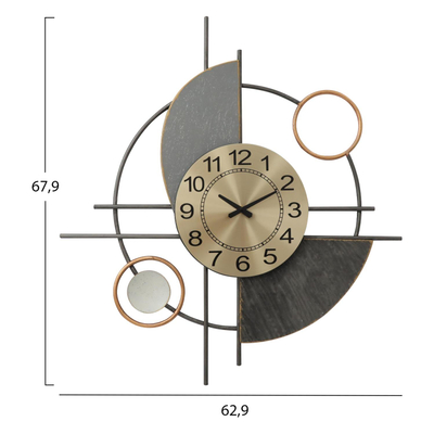 Orë murale Metal HM7557, metal, 63x68 cm, gri e artë