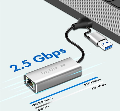 Мрежен адаптер LogiLink UA0147, USB C во 2.5G Gigabit Ethernet, сребрен