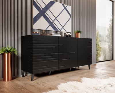 Komodë Nova chest of drawers, 155x40x72 cm, përfundim mat, e zezë