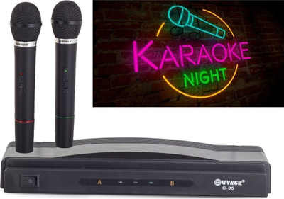 Set karaoke Wvngr C-05, 2 mikrofona wireless, me stacion, ngjyrë e zezë