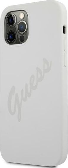 Kllëf telefoni Guess Silicone Vintage për iPhone 12 12 Pro, silikoni, backcover, gri