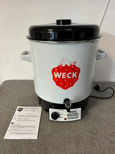 Диспенсер за топли пијалоци Weck Automatik Einkochtopf, со термостат, со цедалка, бела крем и црна