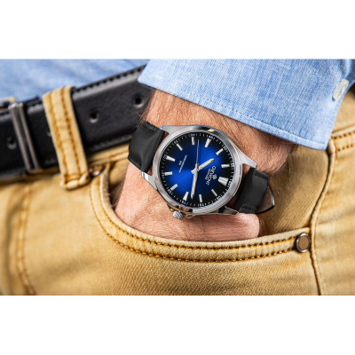 Ora dore meshkujsh Giewont Elegance GW5160-A3, quartz, xham sapphire, e zezë blu
