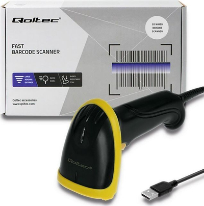 Lexues barkodesh Qoltec Wired 2D, i zi/verdhë