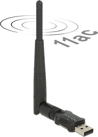 Мрежна картичка безжична Делок WL 2.0 12462, USB 2.0, до 433 Mbps, црна