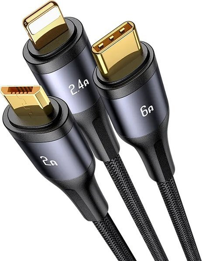 Kabllo karikimi Usams U83 3n1, 1.2m, 66W PD, e zezë