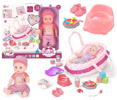 Kukull bebi Happy Kiddo Deluxe, 30cm, me zë dhe sete gjërash aksesorë, shumëngjyrëshe