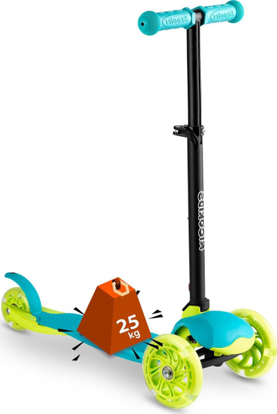 Trotinet për kalamoj Ricokids, me 3 rrota LED, i palosshëm, blu jeshil