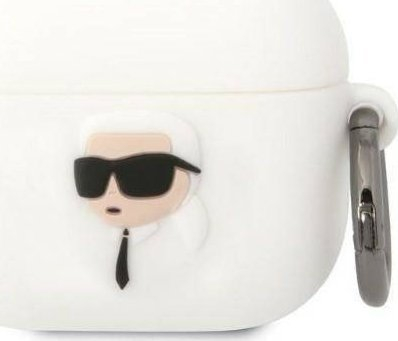 Mbulesë silikoni Karl Lagerfeld KLA3RUNIKH për Apple AirPods 3, dizajn Karl Head 3D, e bardhë