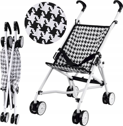 Karrocë lodër për kukulla Buggy AR4545, e palosshme, e lehtë, bardh e zi