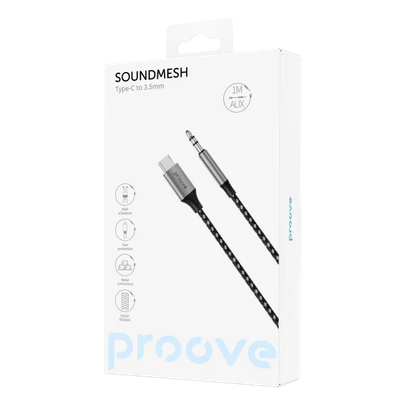 Kabllo audio Proove SoundMesh Type-C në 3.5mm(AUX), 1m, gri