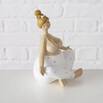 Figurinë zbukuruese Boltze Woman Yoga, 22 cm, polyresin, bezhë edhe e bardhë mat