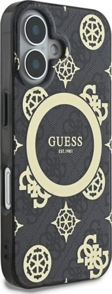 Mbrojtëse telefoni Guess IML 4G Peony MagSafe, për iPhone 16, e zezë
