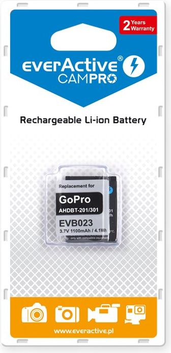 Bатерија EverActive EVB023 за GoPro Hero 3 3+, 1100mAh, литиум јон
