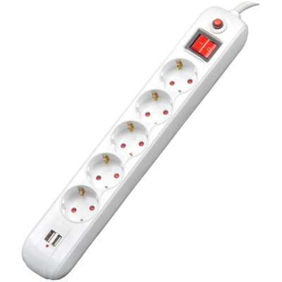 Prizë zgjatuese Spacer PP-5-18, 5x Schuko, 2x USB 16A, e bardhë