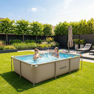 Pishinë me kornizë VirtuFit Rectangular Pool, 260 x 180 x 66 cm, me pompë filtri, bezhë