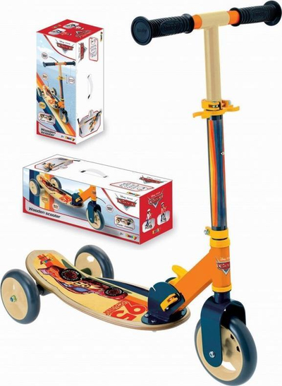 Trotinet për kalamaj Smoby Cars prej druri, me 3 rrota, lartësi e rregullueshme, shumëngjyrësh