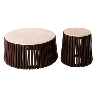 Set 2 tavolina për kafe rrumbullakët Krest Φ90&Φ50cm (HM11958)