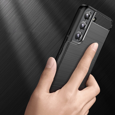 Kllëf telefoni karbon për Samsung Galaxy S23 Plus, TPU i butë e fleksibël, mbron mirë nga goditjet, i zi