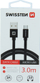 Kабел за полнење Swissten Textile, USB во Micro USB, 3 m, 3A, црн