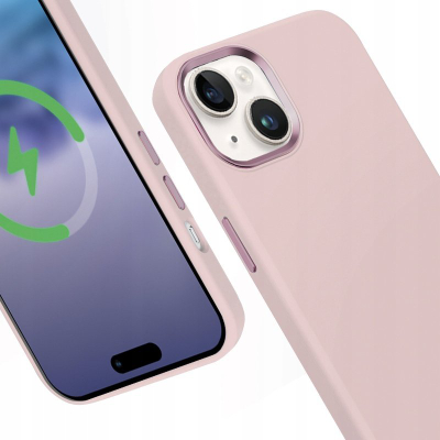 Mbrojtëse telefoni Crong Color Cover Lux për iPhone 15, MagSafe, silikoni, rozë
