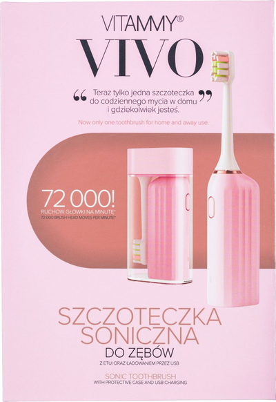 Furçë dhëmbësh sonike Vitammy Vivo, me kuti udhëtimi, rozë
