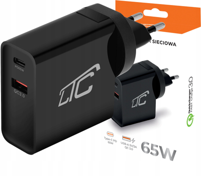 Karikues fiks LTC Max QC25, 65W, me USB QC 3.0 dhe USB C PD, i zi