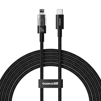 Кабел за полнење Baseus Gem USB C во Lightning, 20W, 2m, црн