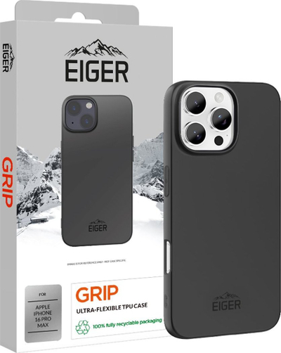Futrollë telefoni Eiger Grip për iPhone 16 Pro Max, TPU shumë i butë e i lëvizshëm, antirrëshqitëse, e zezë