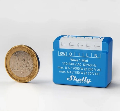 Ndërprerës smart Shelly Wave 1 Mini LR, Z Wave, 8A, blu
