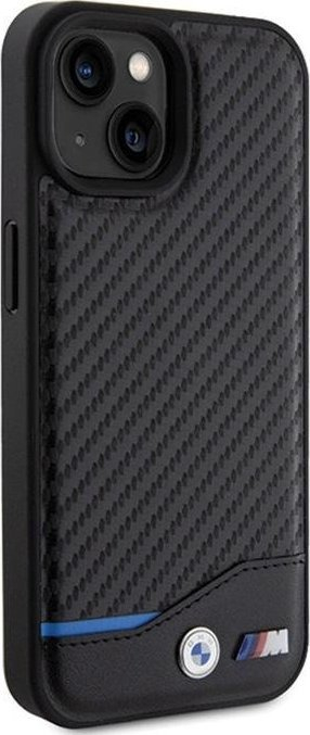 Mbulesë telefoni BMW Leather Carbon për iPhone 15 6.1", hardcase, e zezë