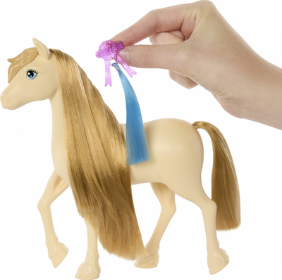 Set lodrash Barbie Horse & Accessories HXJ36, kalë me krifë të gjatë, aksesorë për rregullim flokësh, shumëngjyrëshe