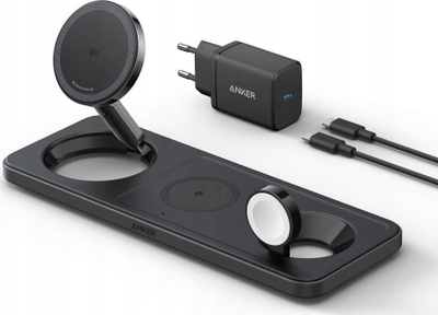 Karikues pa tel 3 në 1 Anker MagGo Universal, karikim i shpejtë, për iPhone dhe Apple Watch, i zi
