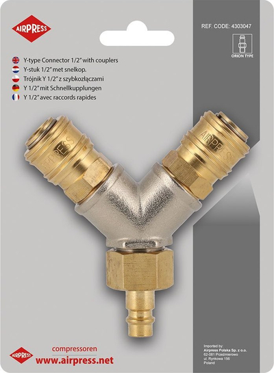 Ndajsja e ajrit Y Airpress Y-Type Tee 1/2", kuplona t'shpjta, prizë Euro