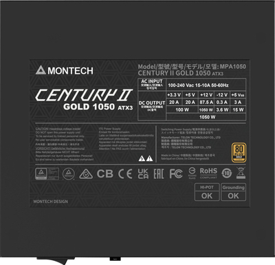 Furnizues energjie Montech Century II 1050W, 80 Plus Gold, Full Modular, argjendtë