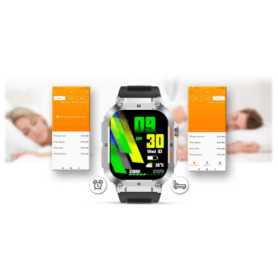 Orë e zgjuar Gravity GT6-5, ekran 1.96", Bluetooth 5.0, argjendtë me të zezë