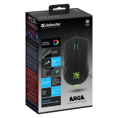 Mouse gaming Defender GM-049 Arga, 3200 dpi, me kabllo, i zi