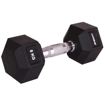 Hantel Eb Fit Rubber Coated Hex, 8 kg, gize, e zezë