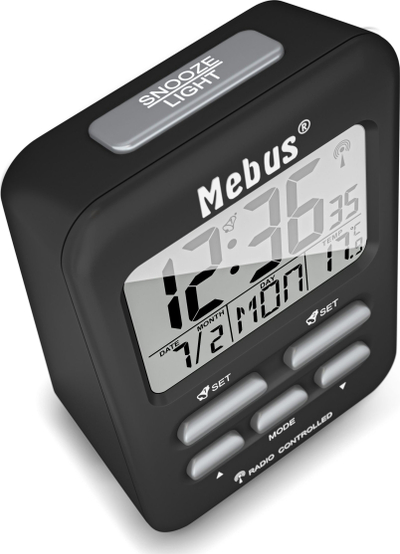 Orë alarmi dixhitale Mebus 25799, ekran i madh, matje temperature, e zezë