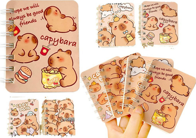 Set me 4 fletore A7 me vija, kapak me dizajn capybara, shumëngjyrësh