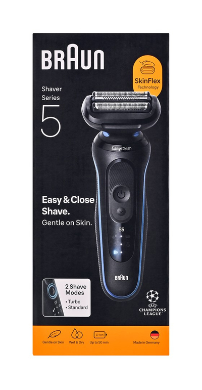 Brisk elektrik Braun Series 5 52-B1000s, i rikarikueshëm, i papërshkueshëm nga uji, i zi