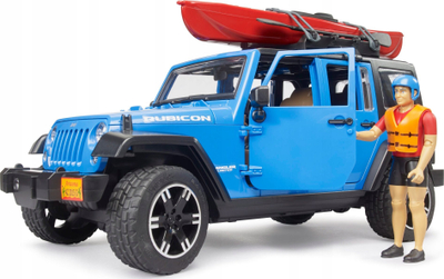Lodër makinë Bruder Jeep Wrangler Rubicon Unlimited 02529, shkalla 1/16, me kajak edhe me figurinë e kajakistit