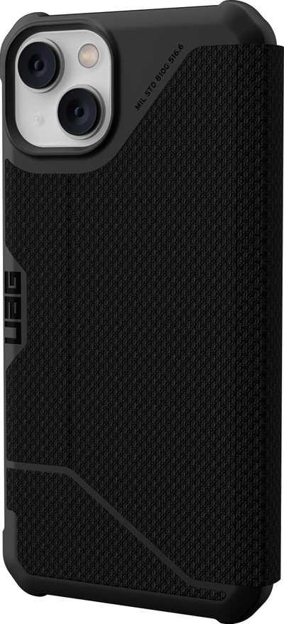 Kuti mbrojtëse me kapak Urban Armor Gear Metropolis për iPhone 14 Plus, kevlar, e zezë