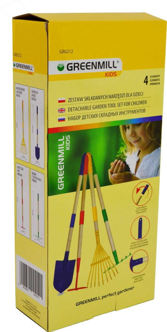 Set veglash kopshti për fëmijë Greenmill Kids GR0212, 4 copë, me doreza druri, shumëngjyrësh