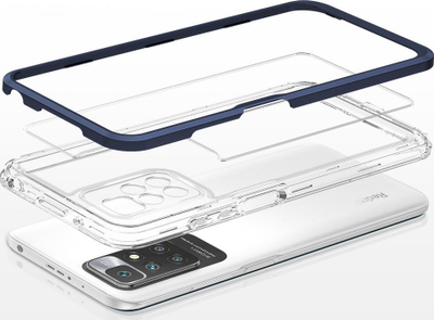 Këllëf telefoni Hurtel Clear 3in1 për Xiaomi Redmi 10, xhel, kornizë blu, transparent