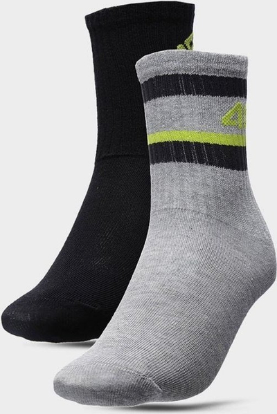 Çorape junior 4F 4FJSS23USOCM108, set 2 palë, model i lartë, gri dhe të zeza