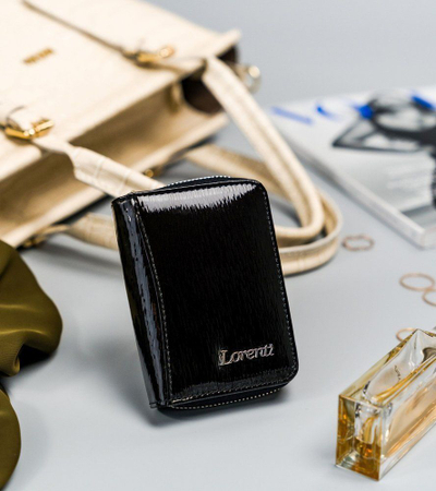 Portofol gocash Lorenti, lëkurë natyrale me shkëlqim, RFID, i zi
