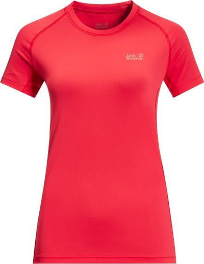 Bluzë sportive për goca Jack Wolfskin Tourer Vent T W S, me mëngë të shkurtra, material që thahet shpejt, e kuqe